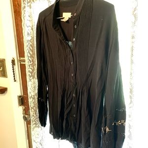 J Jill black blouse, puffy sleeves, pin tucking